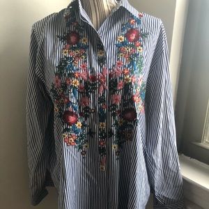 Zara Embroidered Button Down Shirt